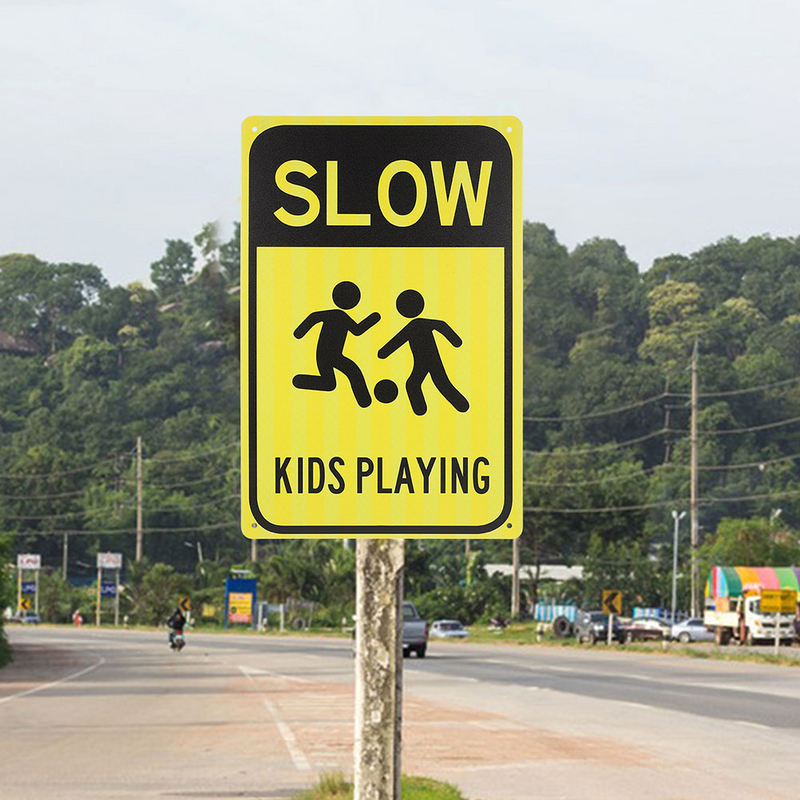 2pcs Warning Sign Road Street Signs Caution Road Signs Kids Playing Attention Signs