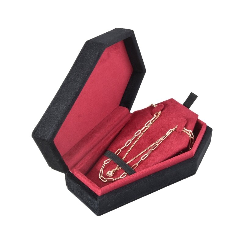 Caja anillos con forma ataúd, caja almacenamiento joyas terciopelo, caja elegante para decoración joyas