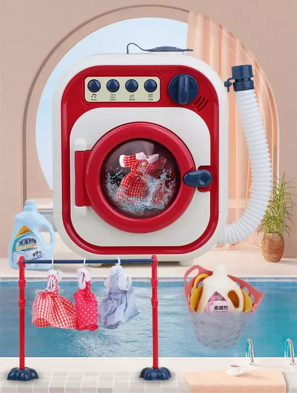 เครื่องซักผ้าลูกกลิ้งไฟฟ้าจำลองไฟ LED และเพลงของเล่นที่หมุนได้เพิ่มเพลย์เฮาส์น้ำของเล่นแบบโต้ตอบของขวัญที่ดีที่สุดสำหรับเด็กทารก