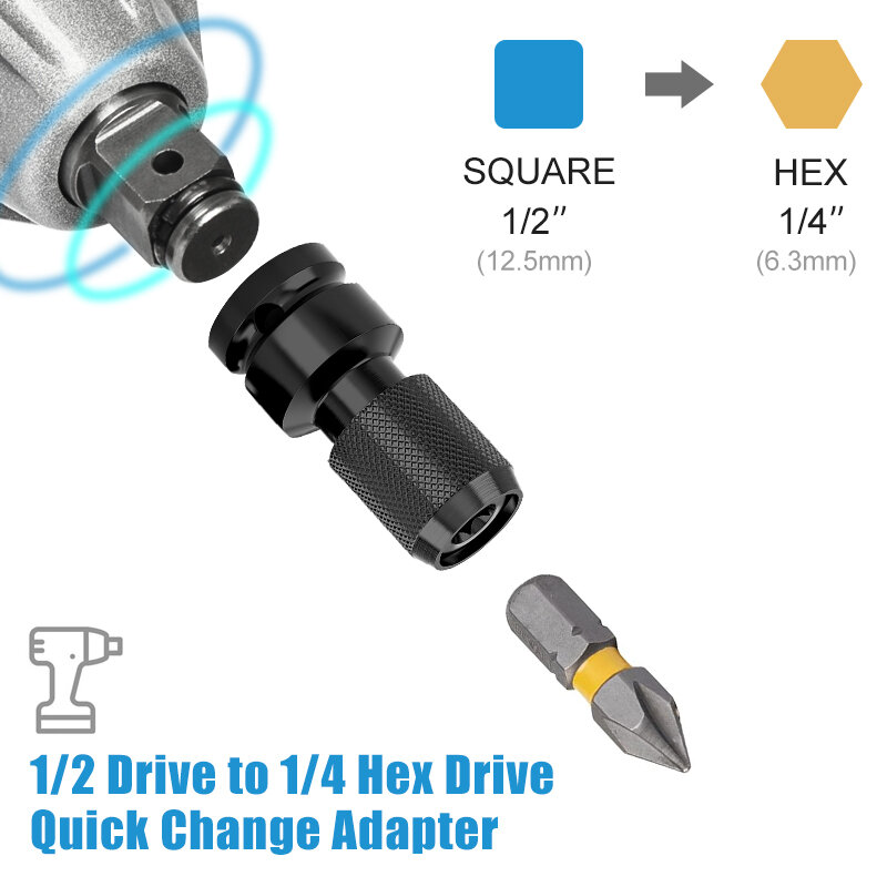 XCAN-Chave soquete Adapter, Drive Converter, Impact Tool, Spanner Set, 1,2 "quadrado de 1,4" Hex Ratchet