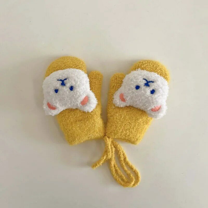 겨울 따뜻한 아기 장갑 만화 곰 아기 소녀 소년 미튼 니트 두꺼운 안감 방풍 핸드 가드 장갑 1-4 년