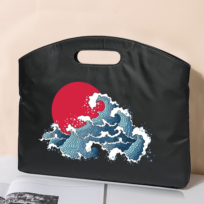 Maletín portátil con estampado de ondas para hombre y mujer, bolso de mano para oficina y negocios, Material de conferencia, 2022