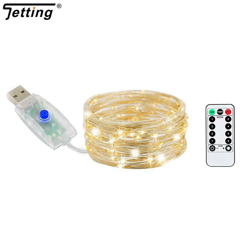 Waterproof 8 Mode LED Copper Wire String Lights Fairy Wreath Christmas Lights Outdoor Remote Control USB Powered Wedding Decor