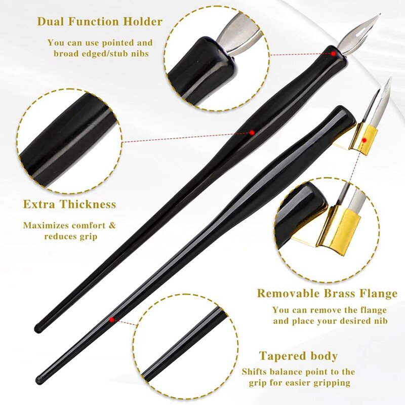 10PCS Oblique Calligraphy Dip Pen Set Comic Pen Nib Set Fluid Writer Pen, 2-In-1 Drawing Pen Holder With 8 Pieces Nibs