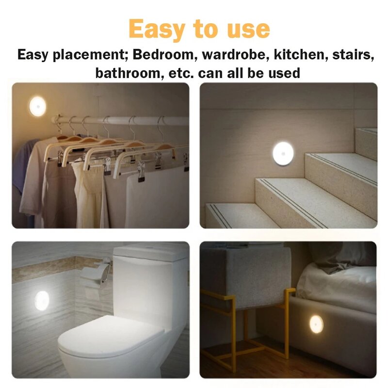 Luz LED nocturna con Sensor de movimiento para niños, lámpara de noche recargable por USB de 5 piezas para decoración de pared, dormitorio, cocina y armario