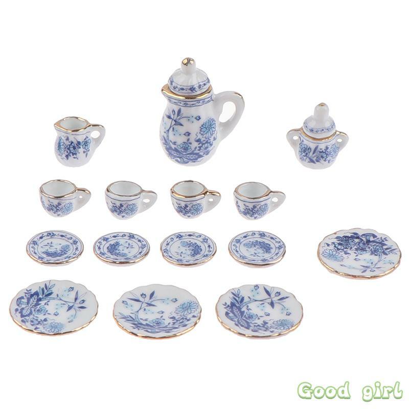 15 pçs 1:12 miniatura porcelana xícara de chá conjunto flor utensílios de mesa cozinha casa de bonecas móveis brinquedos para crianças copos de chá casa de bonecas