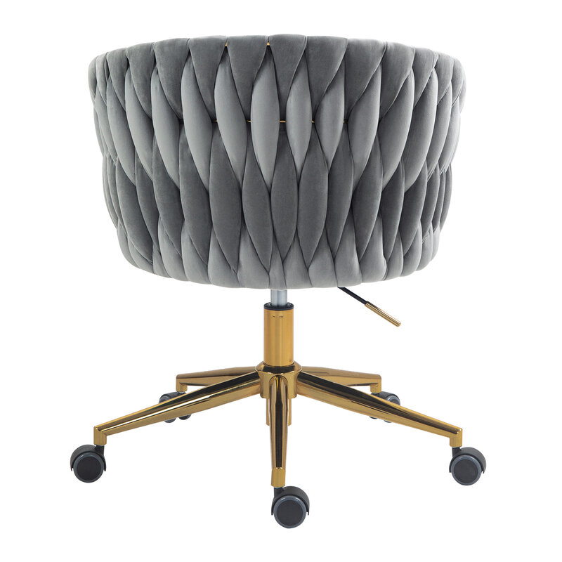 Grey Modern Hand-Woven Office Chair with Height Adjustable Backrest and 360° Swivel Wheels for Bedroom or Living Room