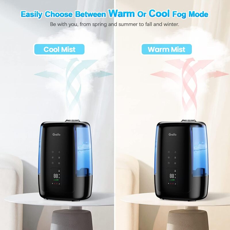 for Bedroom, 5L Ultrasonic Warm and Cool Mist Top Fill Air Vaporizer,Auto Shut-Off,Easy to Clean&Quiet Sleep Mode,Automatic 