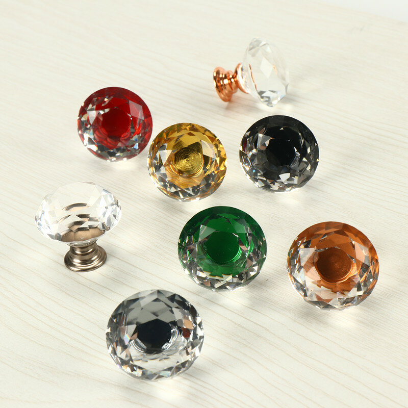 Diamond Shape Design Crystal Glass Knobs, Armário, Gaveta Pull, Porta do armário da cozinha, Wardrobe Handles, Hardware, 30mm, 10Pcs por conjunto