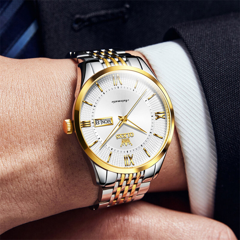 OLEVS jam tangan pria otomatis, jam tangan Mekanikal otomatis MIYOTA mewah, jam tangan pria kalender bisnis