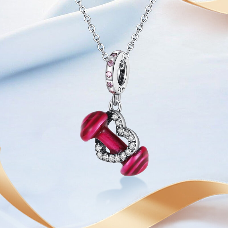 Rzeczywisty 925 szterlingowy srebrny czerwony urok miłości pasuje do bransoletka Pandora damskich akcesoriów do wykwintna biżuteria sportowych