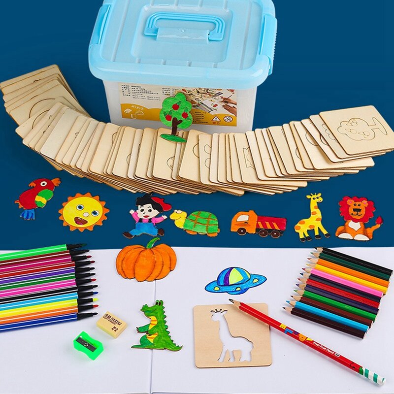 Pochoirs de peinture en bois pour enfants, jouets de puzzle pour tout-petits, bricolage