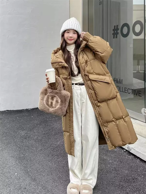 Abrigo largo con capucha para mujer, Parkas gruesas y cálidas de alta calidad, abrigo de plumón de pato blanco, moda de invierno, 2023