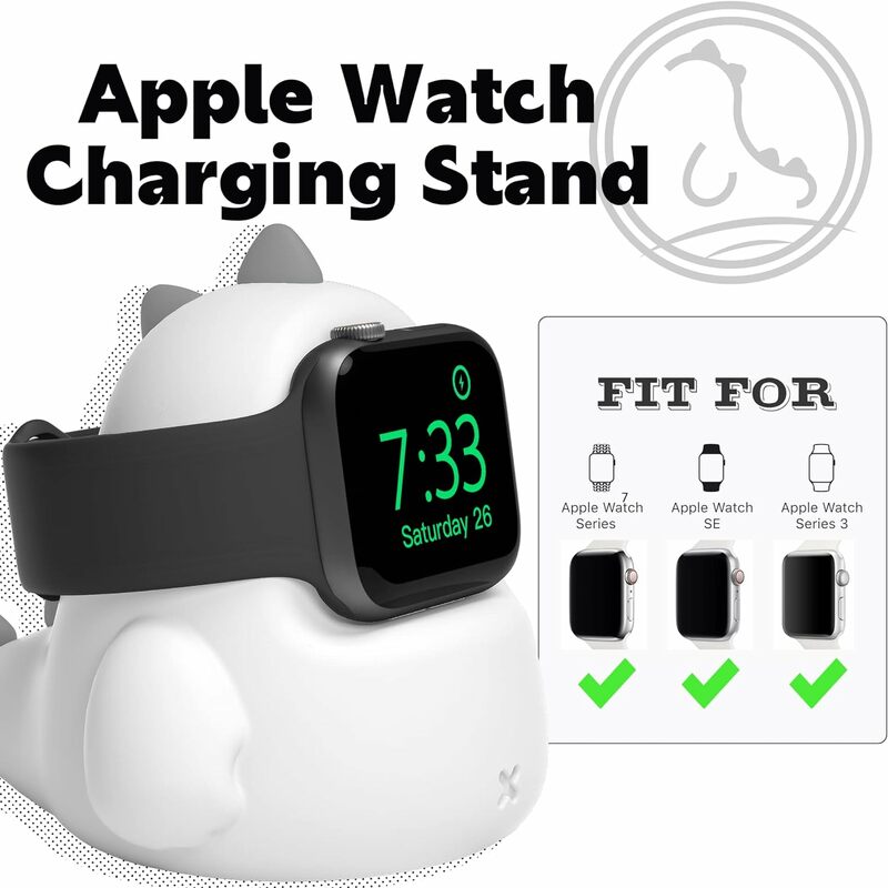 Nadaje się do Apple Watch iWatch, podstawka ładująca, uroczego kształtu dinozaura, zegarka zapobiegającego upadkowi, silikonowa podstawa