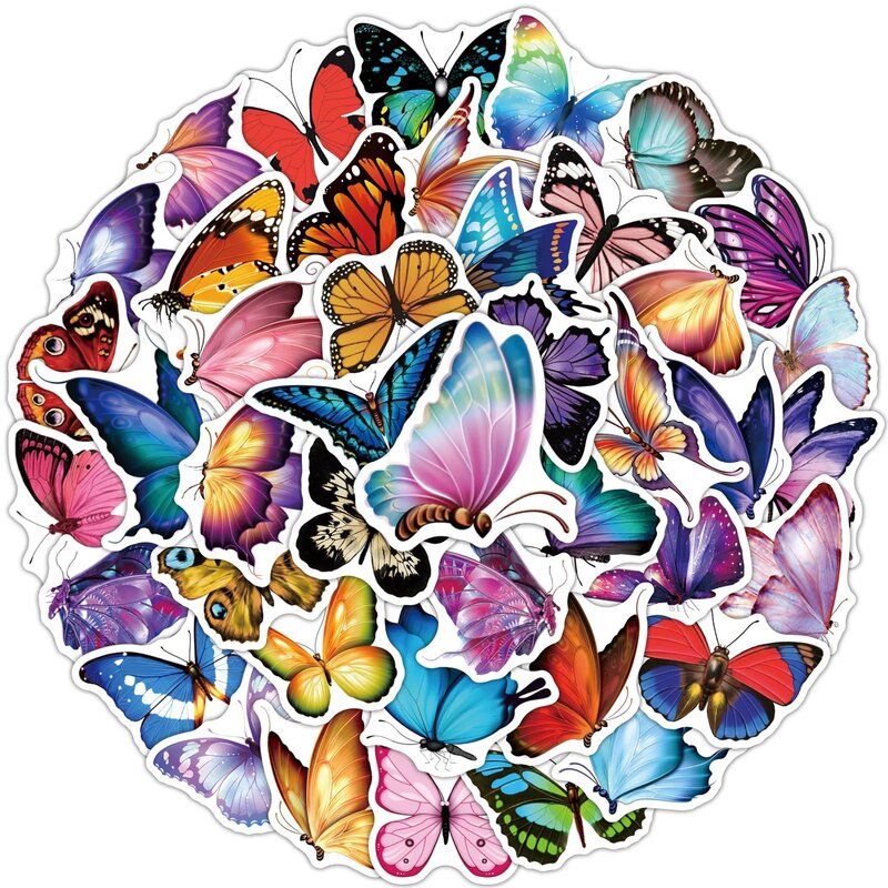 Pegatinas de animales de mariposa de colores bonitos, calcomanía de dibujos animados para nevera, teléfono, guitarra, motocicleta, equipaje, impermeable, 50 piezas