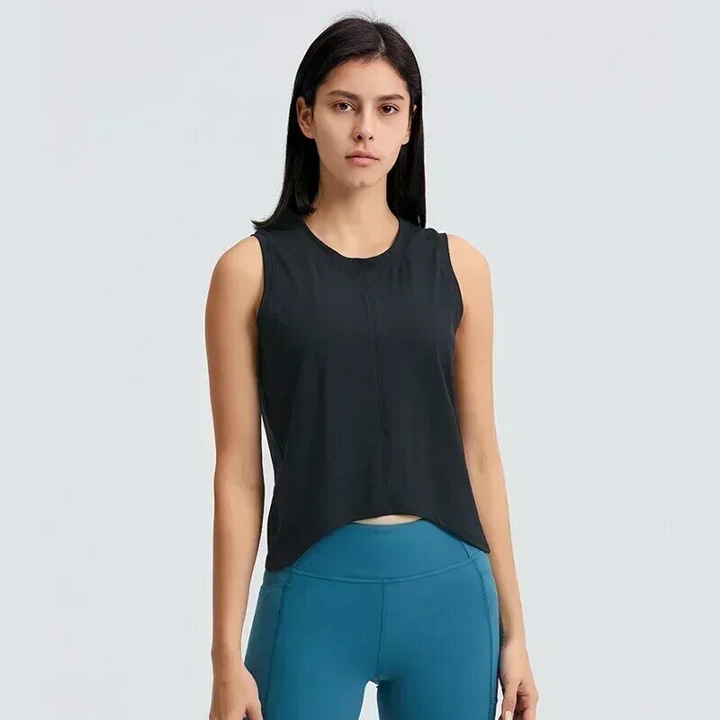 Lemon Tank Top Yoga olahraga wanita, pakaian atasan rompi olahraga bernapas kaus Crop Barat tanpa lengan