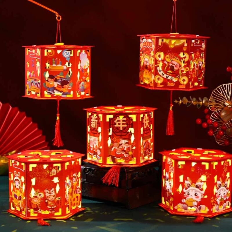 Leuchtende Neujahrs laterne DIY hand geschöpftes Papier Drachen jahr Projektions lampe chinesischen Stil Segen