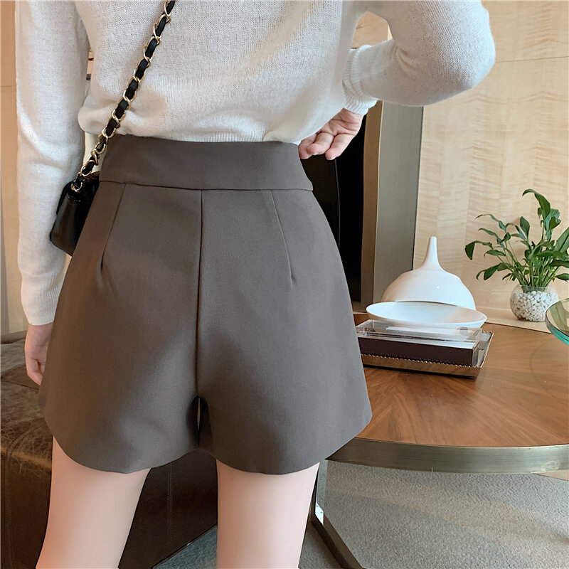 2024 Summer Korea Loose Pockets Suit Shorts Women All-match Slim Wide Leg Shorts Office Ladies High Waist A-Line Casual Shorts
