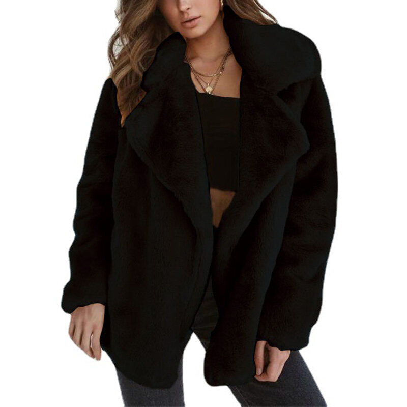 女性のフェイクファーぬいぐるみコート、ふわふわジャケット、暖かいストリートウェア、エレガントなアウター、冬