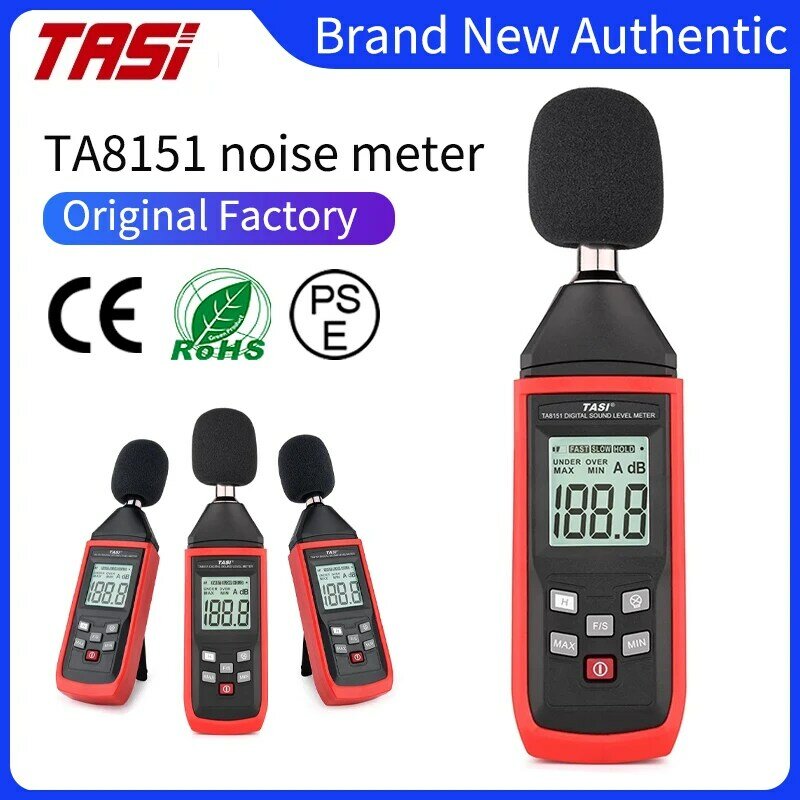 TASI TA8151 Meteran Tingkat Suara Digital Penguji Kebisingan Detektor Suara Monitor Desibel 30-130dB Instrumen Indikator Audio Alarm