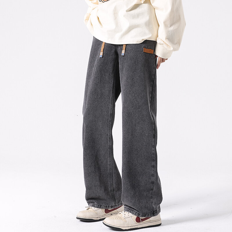M-8XL dżinsy Plus Size dla mężczyzn luźne szerokie nogawki uliczne Vintage letnie spodnie jesienne moda Y2k oryginalne spodnie dżinsowe
