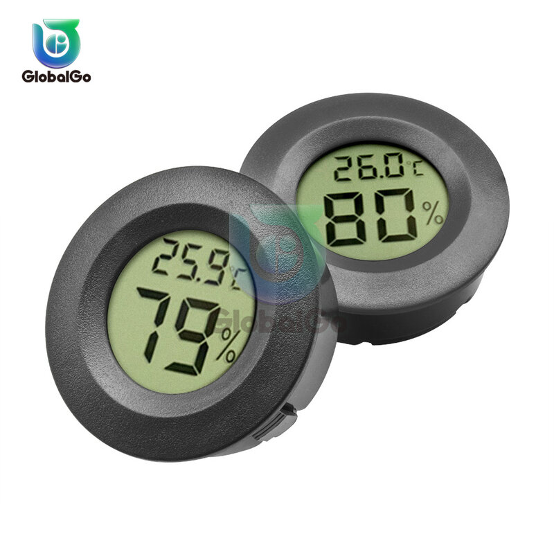 Mini termômetro digital LCD,-50 ~ + 70 ° C, Temperatura redonda, Testador de umidade, Detector de sensor para freezer, Caixa de charuto