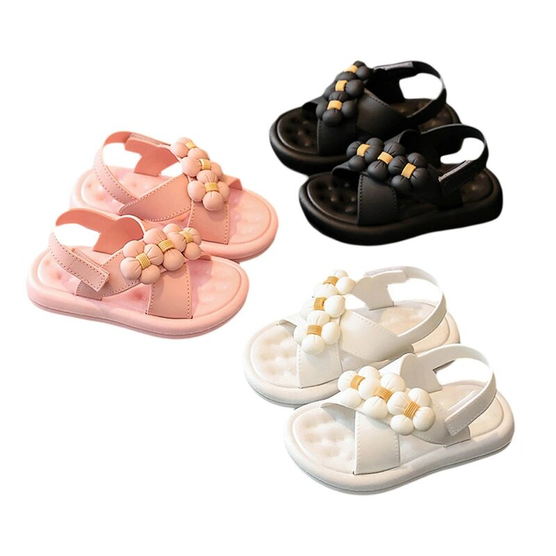Летние сандалии для маленьких девочек, милые Стильные Детские трехмерные сандалии с цветочным украшением и мягкой нескользящей подошвой, пляжная обувь принцессы