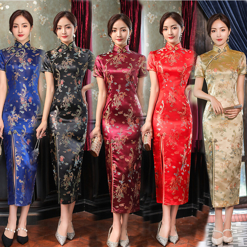 Stile cinese Qipao Sexy Women Plus Size Cheongsam Vintage Classic Chinese Dress Dragon And Phoenix Long Vestidos 4XL