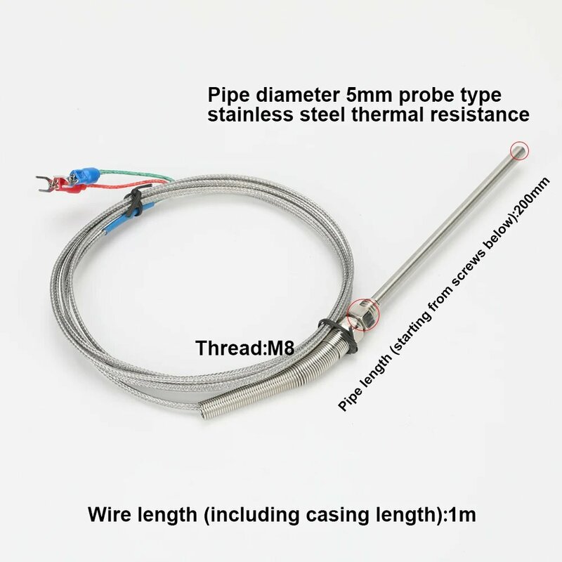 Premium M8 thread Stainless Steel Thermocouple temperature Sensor K j type 1M 2M 0-800℃ 5mm diameter 50mm/100mm/150mm/200mm