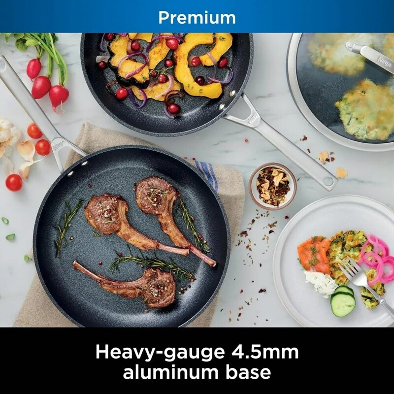 Набор высококачественной посуды Ninja C39900 Foodi NeverStick из 16 предметов, жестко анодированный, антипригарный, прочный и безопасный для духовки до 500 °F, черный