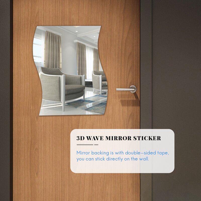 3D Silver Wave Espelho Adesivo, Decalque de parede acrílico, removível, reflexivo, DIY, Home Decor, 6 pcs