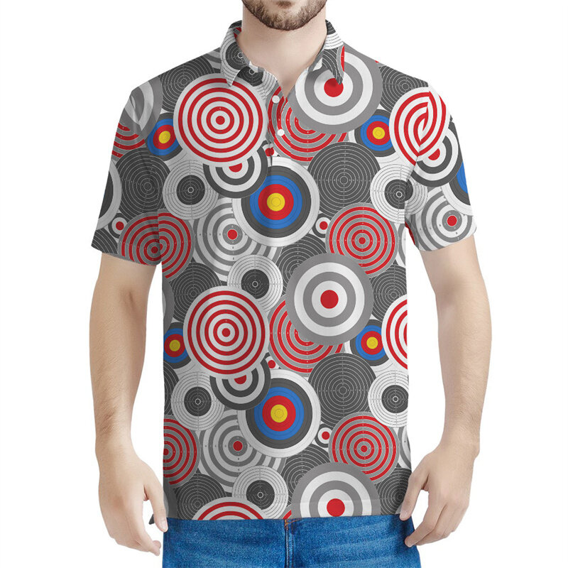 Buntes Darts-Muster-Polos hirt für Männer Sommer 3d gedruckt Bullseye Kurzarm Tops coole Straße Revers T-Shirts Knopf T-Shirt