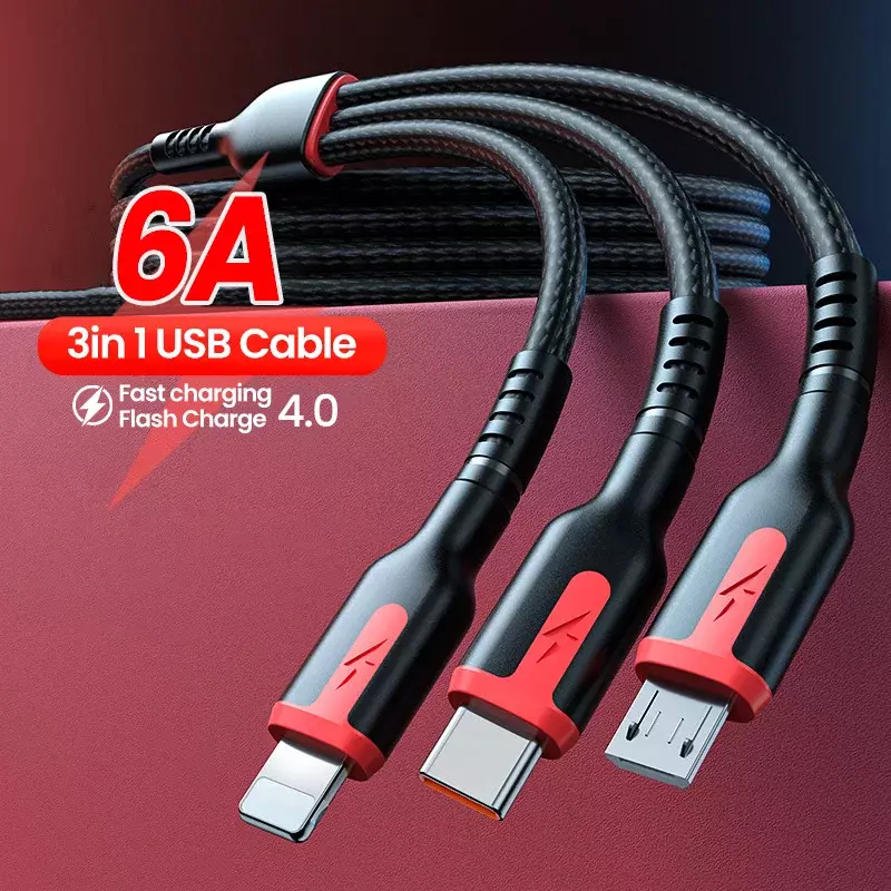 Cable de carga rápida 3 en 1 para iPhone, Huawei, Xiaomi, Micro USB tipo C, puerto USB múltiple