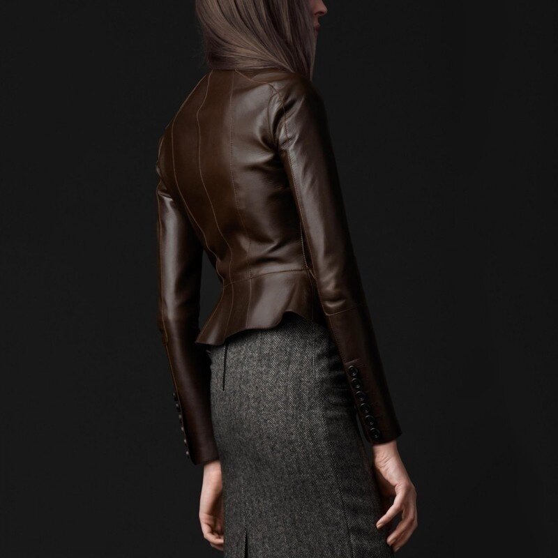 2023 New Spring Sheepskin Genuine Leather Women Leather Jacket Coat Black Brown Clothing Female Sexy OL Slim Button Ru