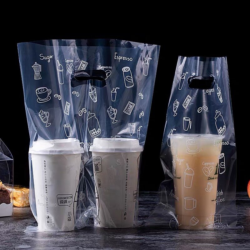 Customized product、Custom Food Takeout Bag Disposable Plastic Coffee Milk Tea Packaging Transparent Plastic Bags