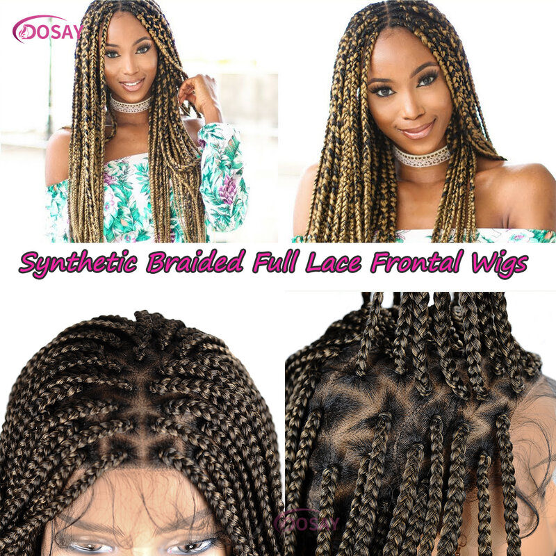 Full Lace Frontal Wigs Cornrow Twisted Blonde Braided Wigs Black Women Box Braided Lace Front Wig Goddess Braids Synthetic Wigs