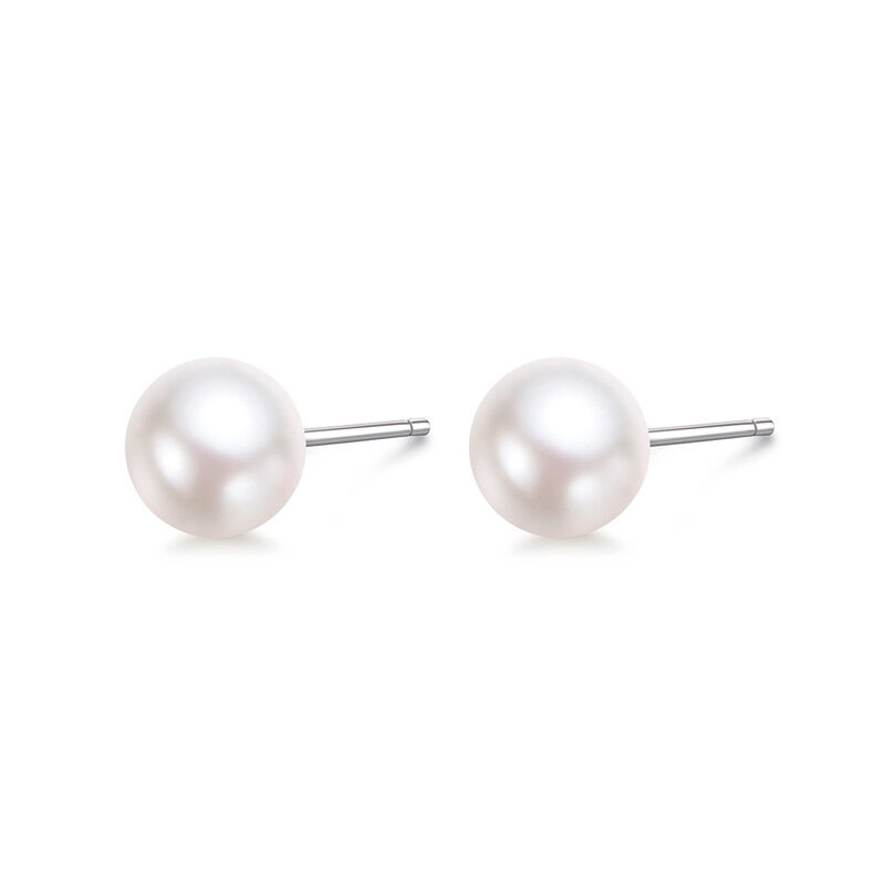 Orecchini a bottone con perle rotonde in vero argento Sterling 925 per le donne accessori geometrici minimalisti classici di gioielleria raffinata
