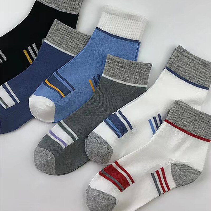 5 Pairs/Lot Colored Men's Striped Socks Polyester Cotton Mid Length  Comfortable Breathable Shorts Funny Casual Socks