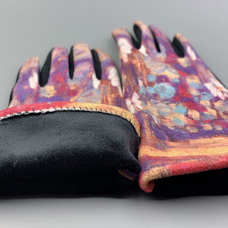 Creatività Van Gogh guanti per pittura a olio Winter Cycling Drive addensare Women Fashion Print Full Finger Touch Screen guanti caldi