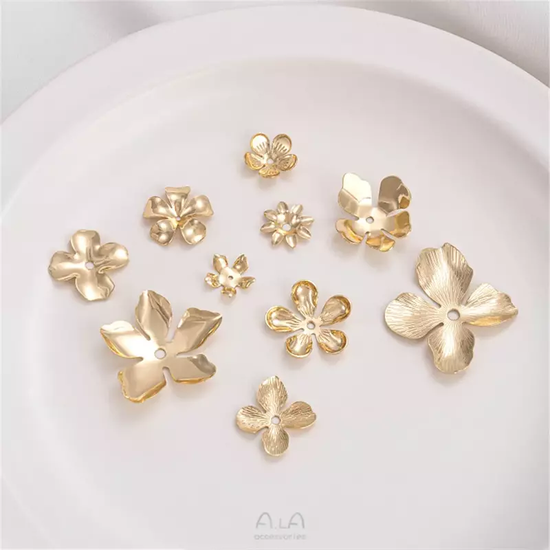 14K asli buatan tangan lapis emas benang sari kelopak bunga potongan topi manik-manik DIY buatan tangan perhiasan anting bahan pemegang bunga aksesoris