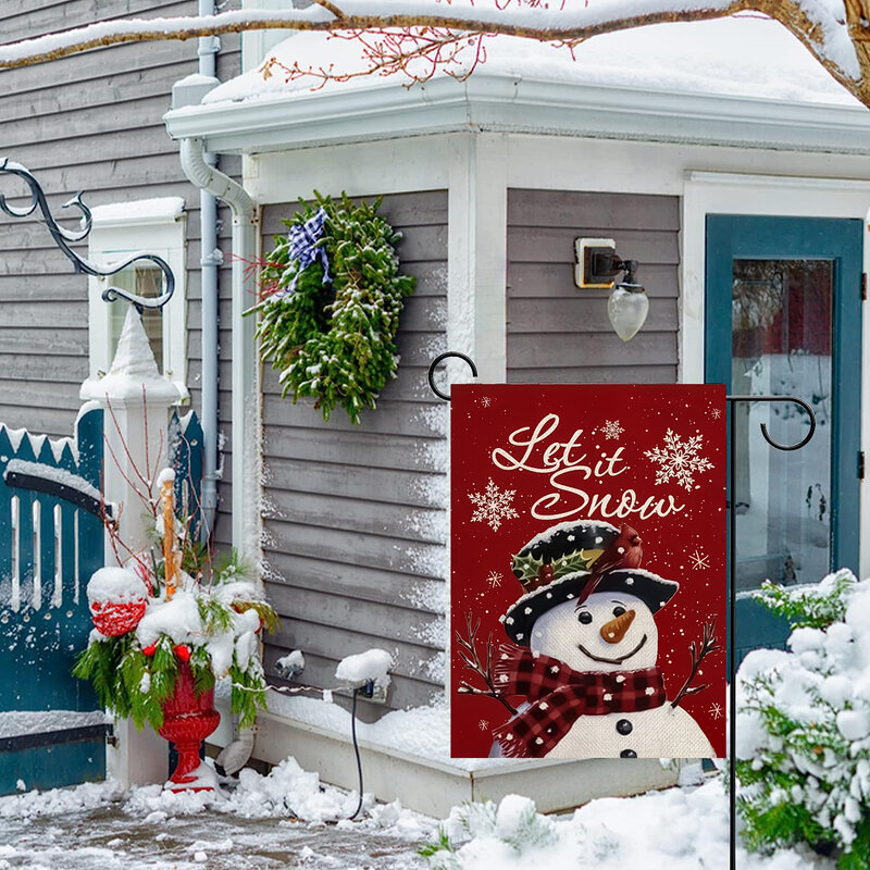 Drapeau de motif de chien de ramassage de bonhomme de neige imprimé double face de Noël, décoration de jardin de ferme, hors mâts, 1pc