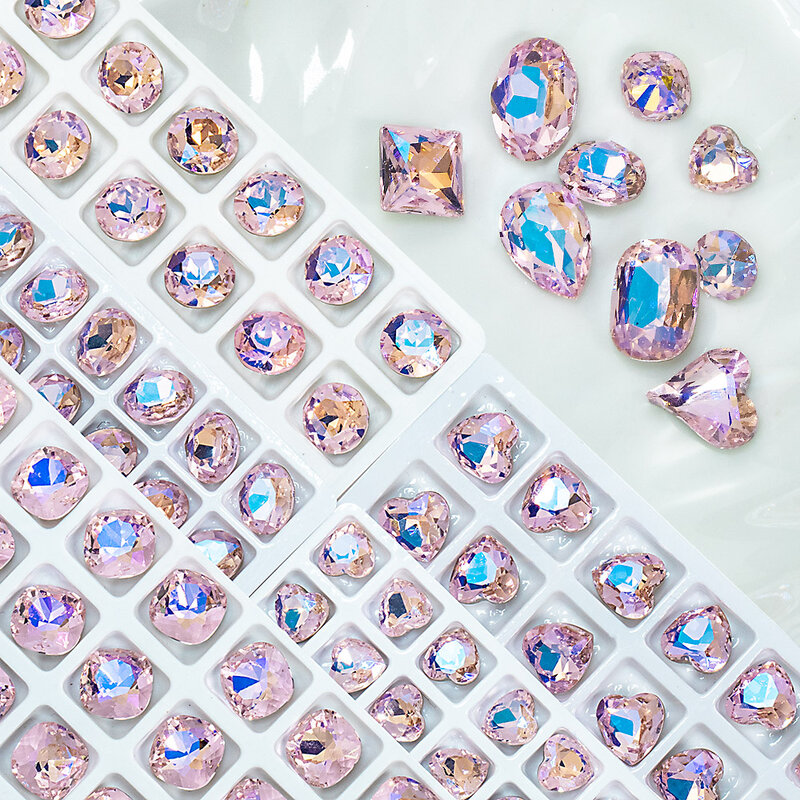 10pcs Novo K9 Nail Art Cristal Broca Dica Rosa Quadrado Direito Gem Brilhante Rosa Super Flash Especial-Shaped Diamante Jóias