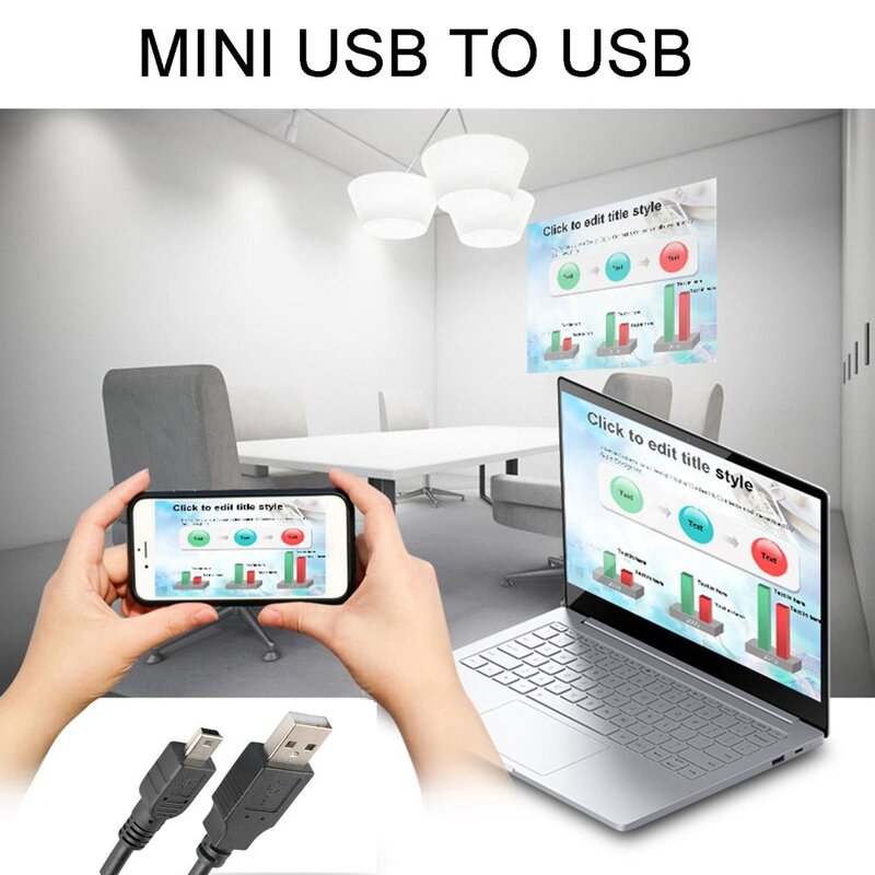 Cabo de transmissão Mini USB 2.0 para T-Port Copper, Conectores dourados, Quatro núcleos, fino acabamento, Cabos de dados, 1m