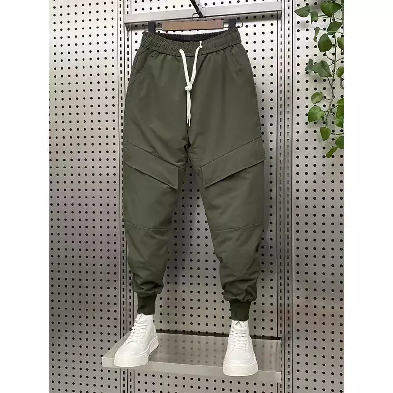 Winter down cotton thickened cargo pants men's trend big pocket wearing cotton pants thermal pants Male Trousers 2023 winter