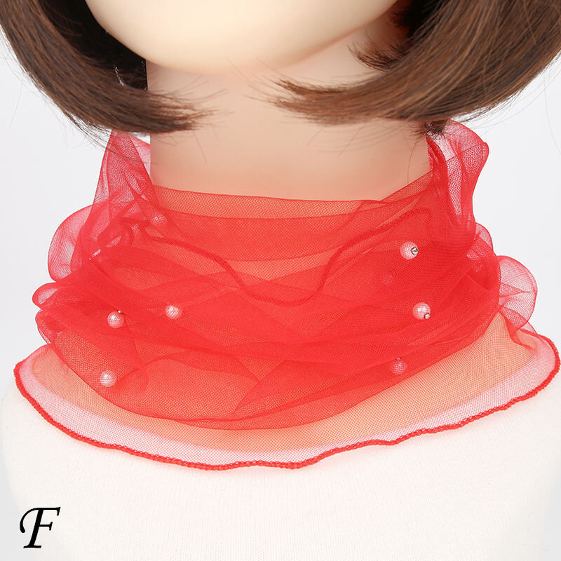 Frauen Mesh Perlen kragen Schal transparente Spitze Perlen Schal Rüschen Hals abdeckung Lätzchen Stirnband Sonnenschutz Kleidung Zubehör