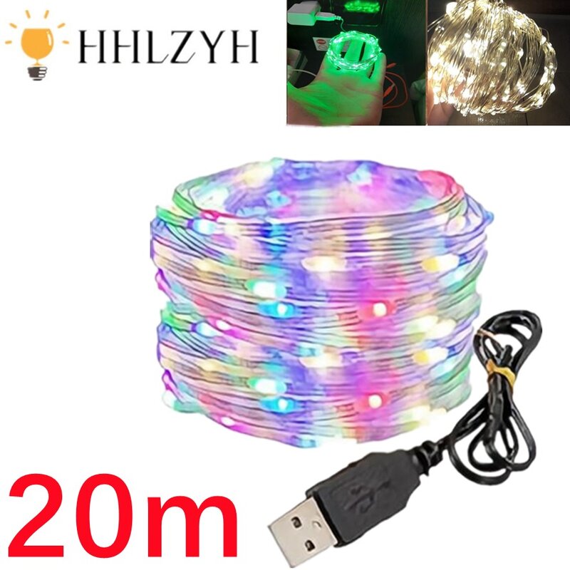 LED USB String Lights para decoração de Natal, impermeável Fairy Lights, cobre prata fio, guirlanda de luz, festa de casamento, 1m, 10m, 20m