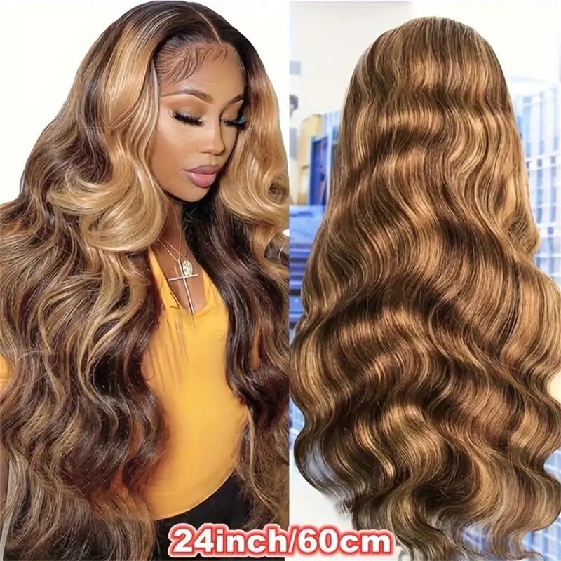 13x4 wig Frontal renda HD sorot rambut manusia madu pirang berwarna tubuh gelombang renda wig depan untuk hitam wanita telah ditanami