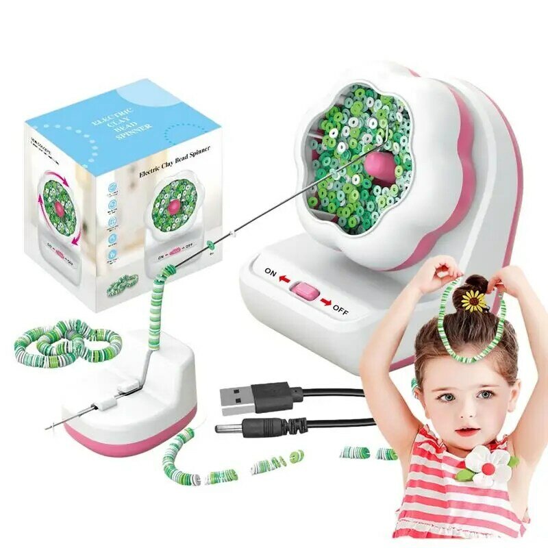 Jewelry Making Electric Bead Spinner Kids DIY Crafts Bracelet Clay Bead Spinner Automatic Bead Bowl with 1 Thread and 2 Needles
