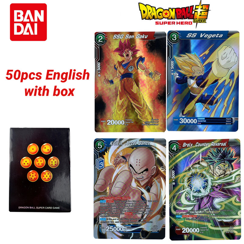 Bandai-Dragon Ball Flash Cards, Son Goku Vegeta IV, Freeza Ultra Blue Saiyan TCG Anime Game, Original Rare Collectible Gift, 50pcs