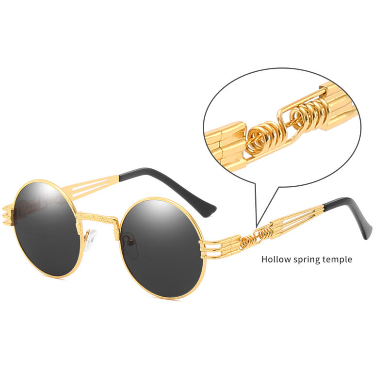 고딕 스팀펑크 선글라스, 남성 및 여성용 빈티지 금속 라운드 선글라스, 브랜드 디자이너 패션 고글 미러, UV400